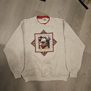 Jerzees Gray Crewneck Sweatshirt with Red Trim and Vintage Mickey Graphic